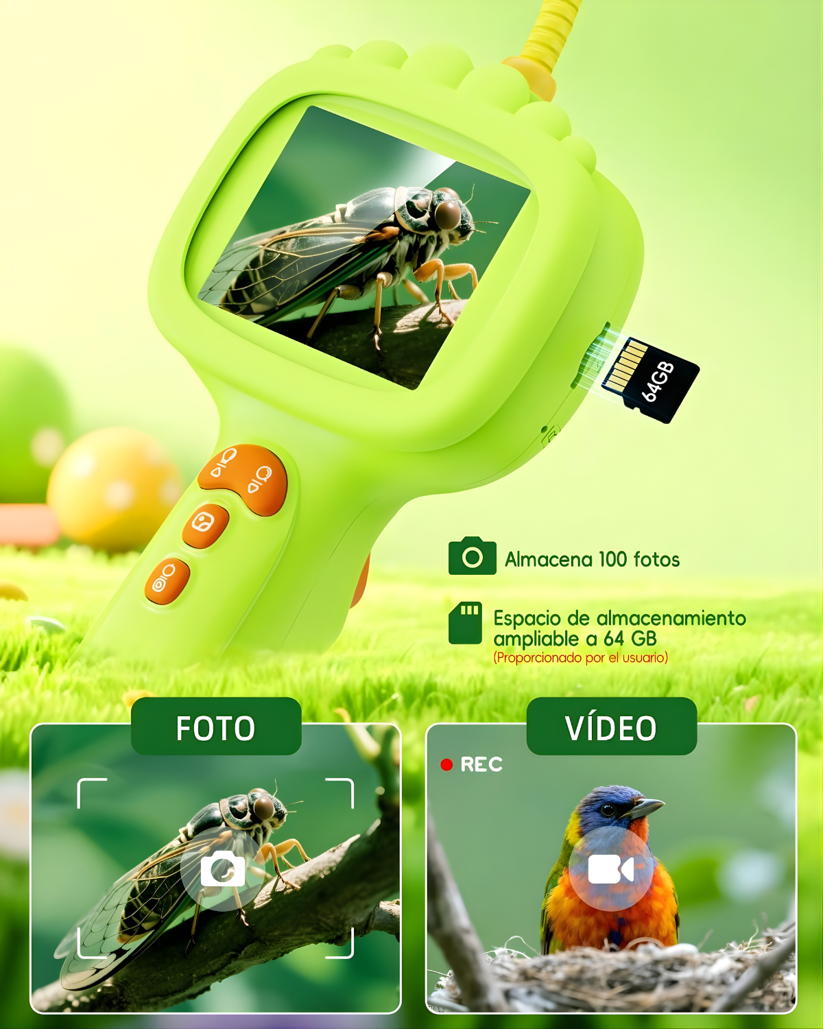 Endoscopio Cámara infantil 1080P para pequeños exploradores