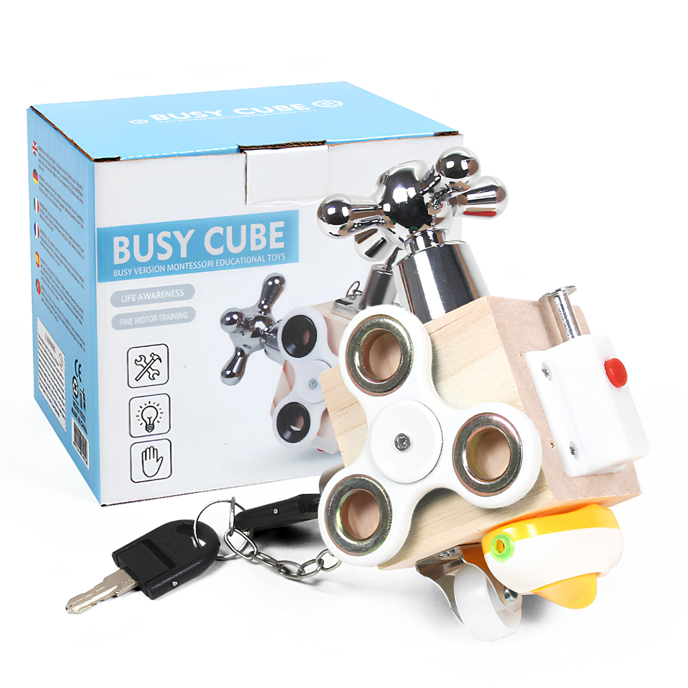 Cubo Sensorial de Actividades Montessori de Madera – Busy Block Interactivo