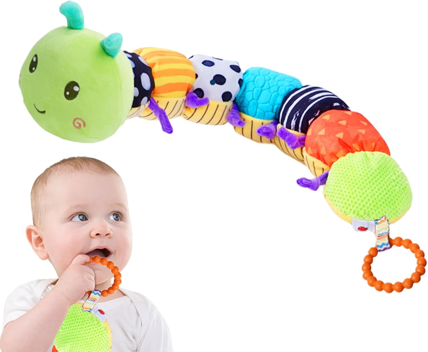 Oruga Musical con Sonajero, Espejo de Bebé, Juguete Sensorial