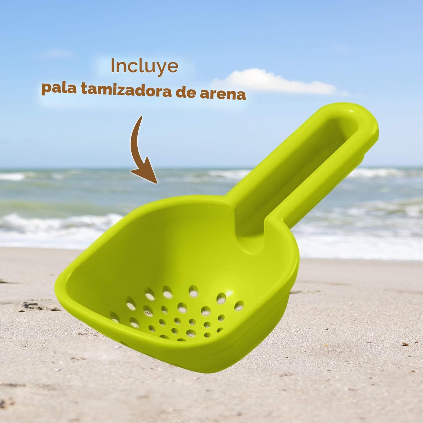 Reloj de arena de playa con colador