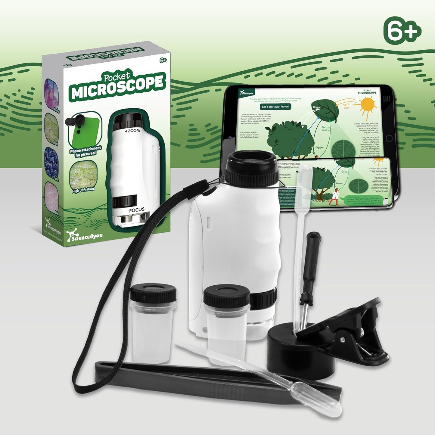 Microscopio de Bolsillo Portátil (12 muestras para observar incluidas)