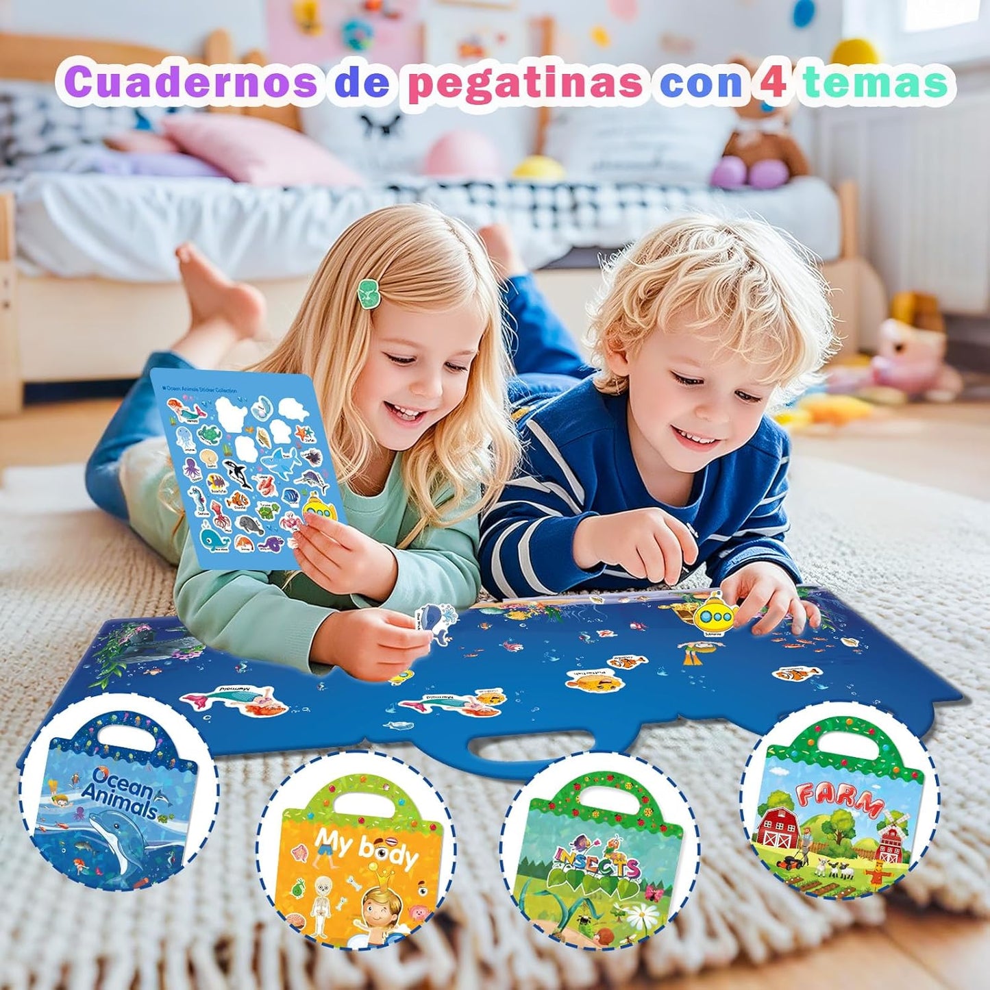 Libro de pegatinas 3D portátil para niños