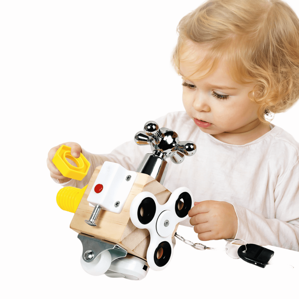 Cubo Sensorial de Actividades Montessori de Madera – Busy Block Interactivo